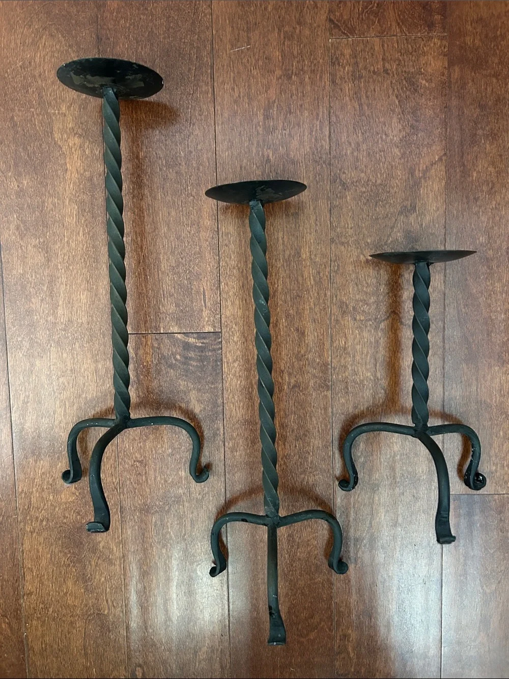 Tuscan Mom Rustic Twisted Metal Candle Holders - Black, Set of 3